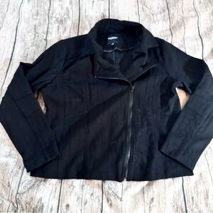 Liverpool Women's Black Zip-Up Asymmetrical Moto Textured Jacket Size Large